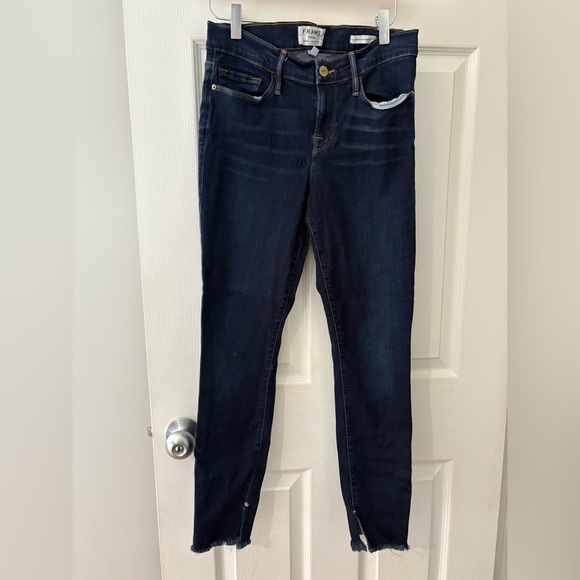 Frame le skinny de Jeanne crop 27” dark wash denim size 29 raw hem - Picture 2 of 15
